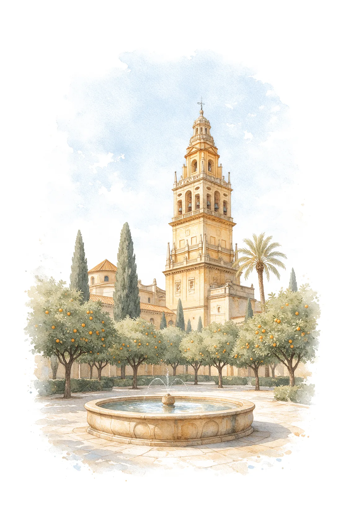 Acuarela de la torre de la Mezquita-Catedral